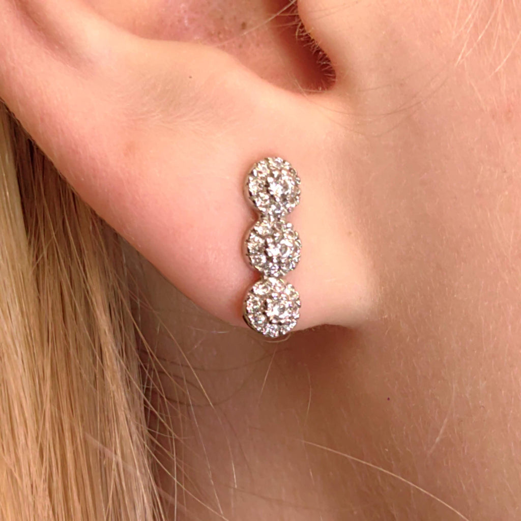 Vintage Natural Diamond 14k Solid White Gold Geometric Circle Design Elegant Sleepers Earrings Gift for Her Present
