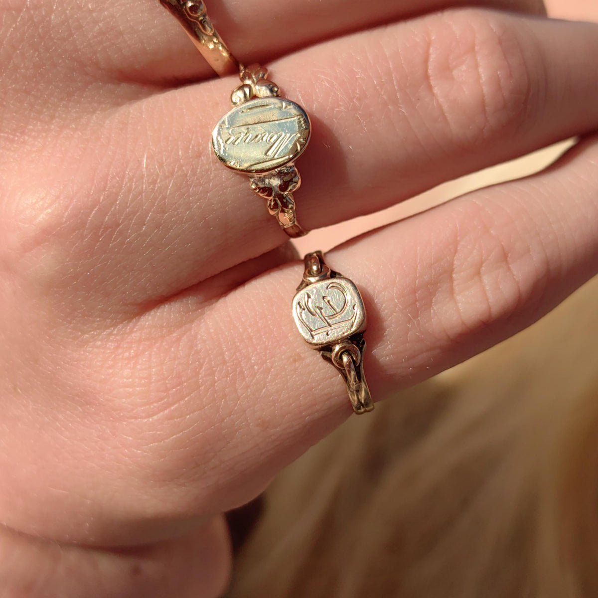 Solid Yellow Gold Antique F E Initials Letter Name Family Signet Ring Elegant Vintage Gift Present