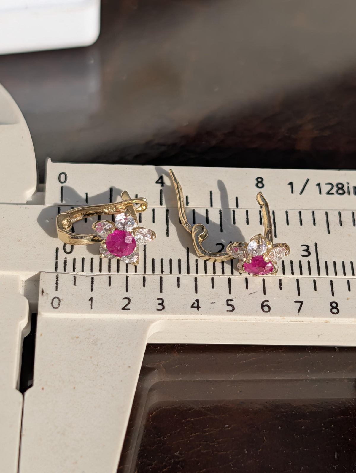 Vintage Ruby Diamond Stud Earrings 14K Gold Floral Earrings Natural Ruby Diamond Antique Latch Back Earrings Gift for Her