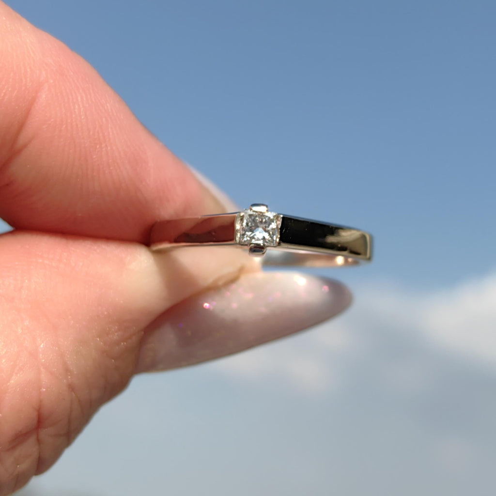 Princess Cut Diamond Solitaire Ring: 0.16ct 14k White Gold Engagement