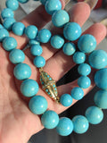 Art Deco 1920s Solid 18k Yellow Gold Natural Turquoise Large Statement Necklace Antique Elegant Gift for Her Present