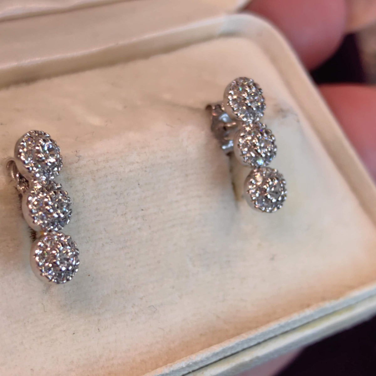 Vintage Natural Diamond 14k Solid White Gold Geometric Circle Design Elegant Sleepers Earrings Gift for Her Present