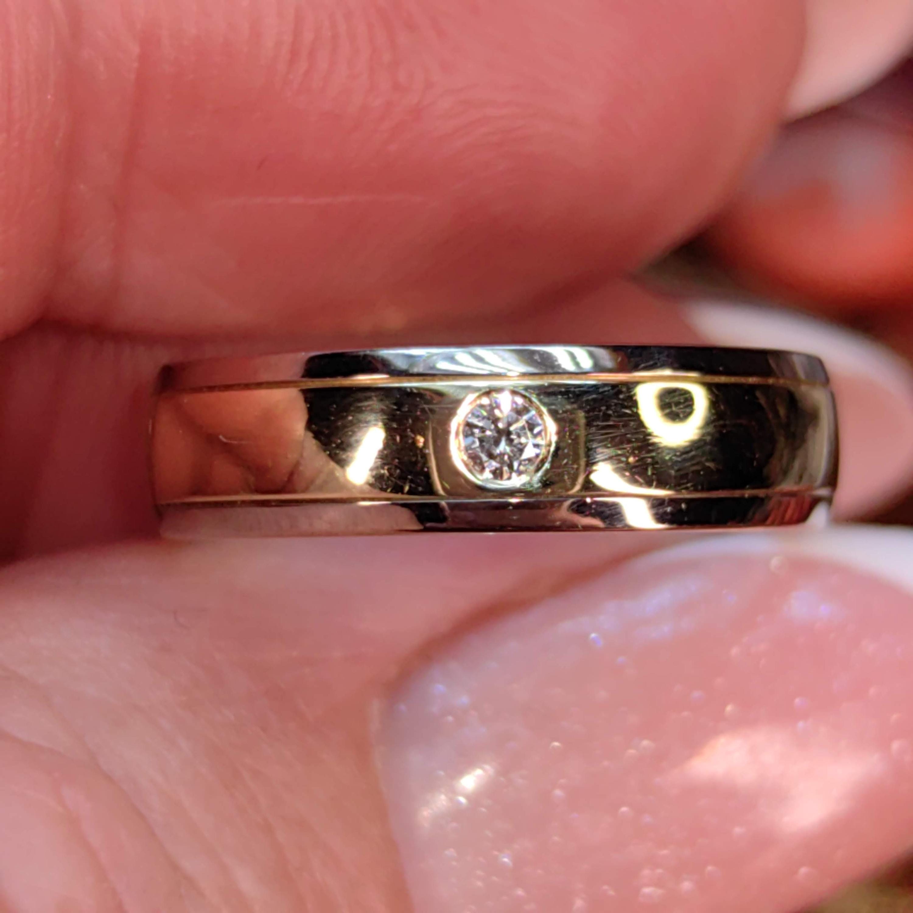 Two Tone White and Yellow Solid 585 14k Hallmarked Gold Diamond Engagement Ring Unisex 14k Wedding Band Gift for Her
