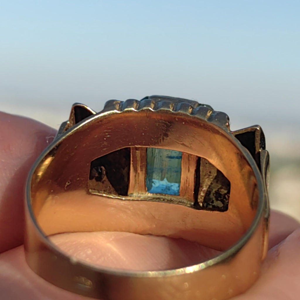 Art Deco 1930s Ring Antique  Genuine 2ct Emerald Diamond solid 18k Gold Vintage Statement Band Chevalier Unisex Estate 6,1gr 6.3/4 resize fr