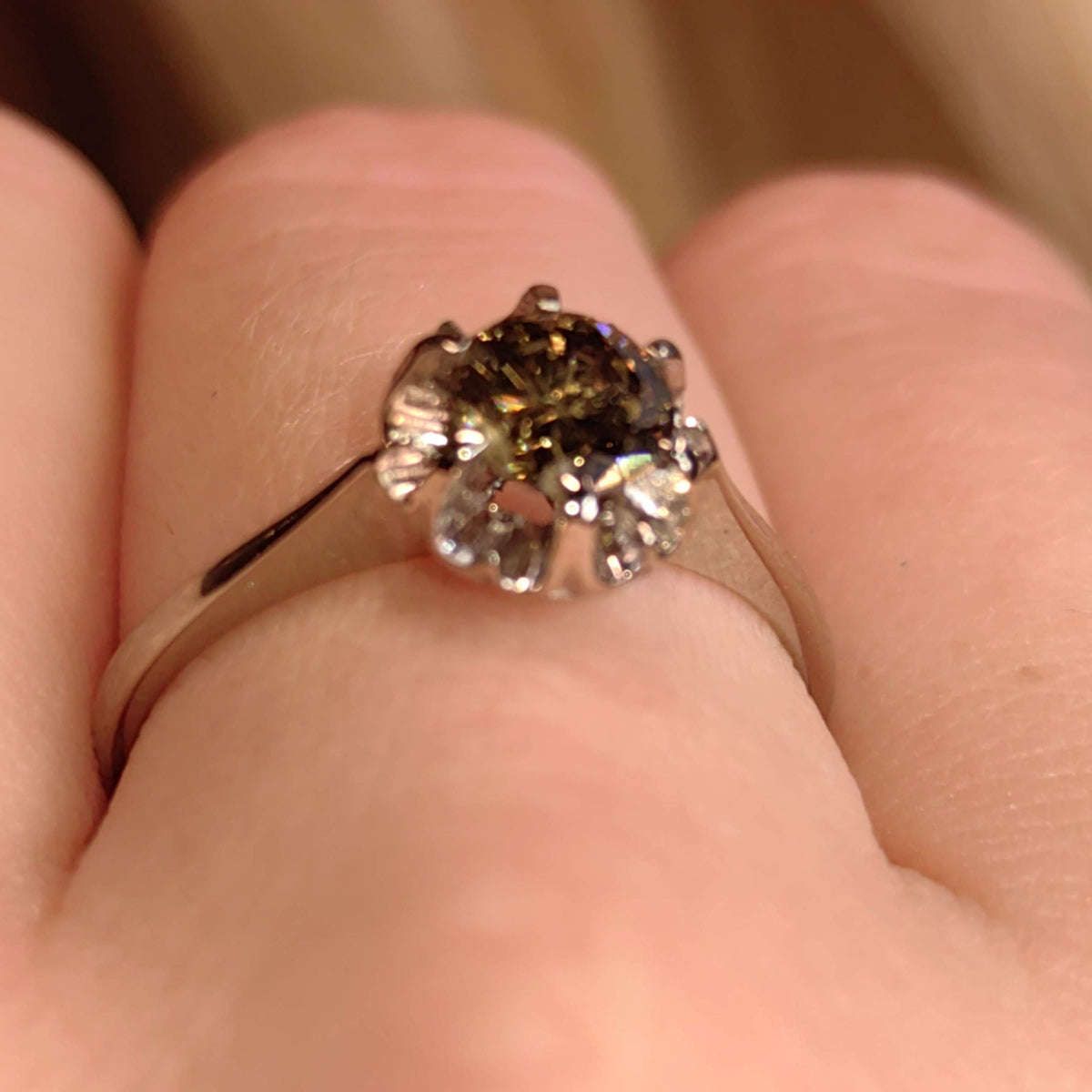 Fancy Brown Diamond White 18k Hallmarked Gold Elegant Solitaire Engagement Ring Gift for Her Present Cognac Diamond