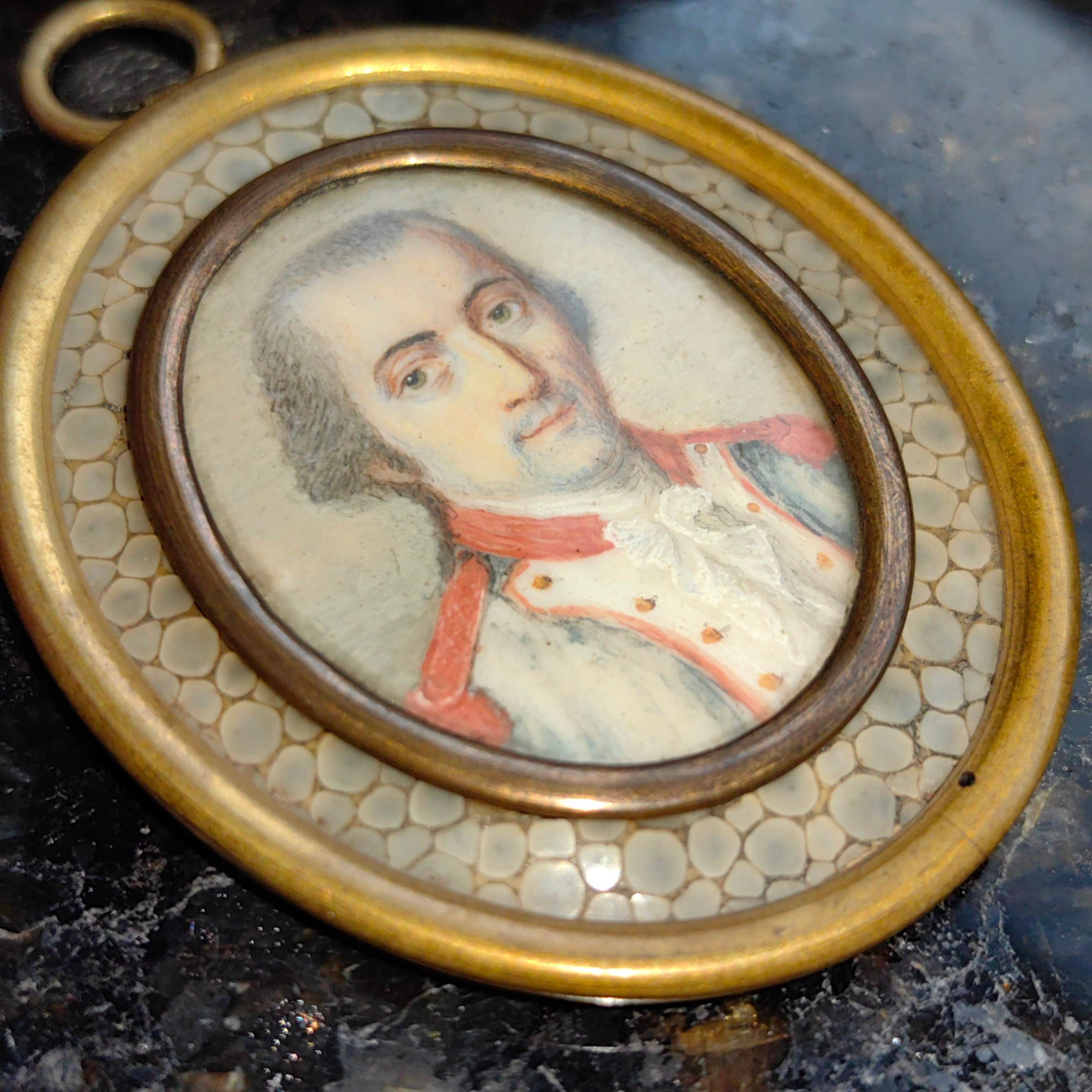 Antique Late 18th Century Vintage Miniature Southern European Hand Painted Portrait Pendant