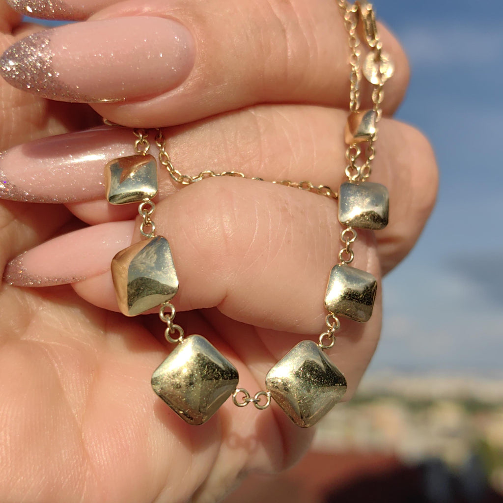 14k Solid Gold Square Link Chain Necklace: Handmade Vintage Unisex Design