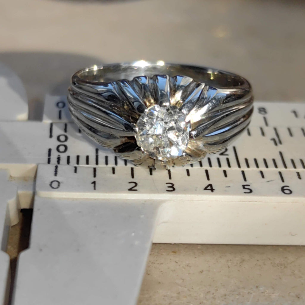 Natural Old Cut Diamond 18k Solid White Gold Art Deco 1930s Antique Elegant Unisex Chevalier Statement Ring Gift Present