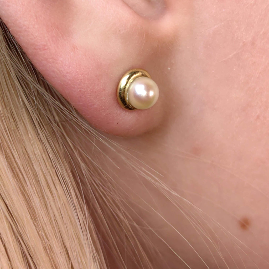 Natural Pearl Yellow Gold Earrings, Dainty Elegant Stud Vintage Antique Retro Dainty Earrings Gift for Her Present