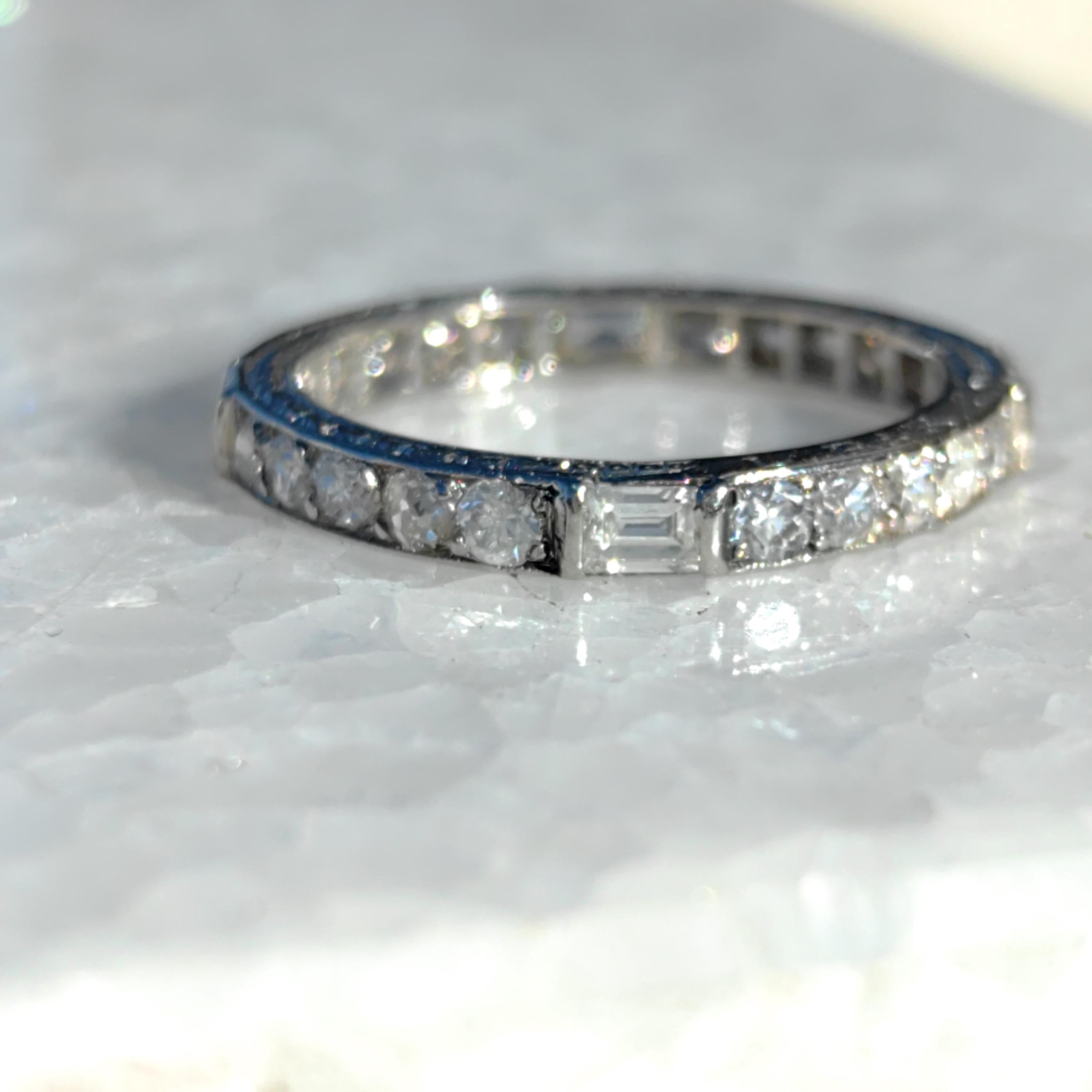 Art Deco Diamond Eternity Ring: 14K Gold Wedding Band, 1930s Floral Design