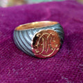 Victorian 14k Gold Initial Signet Ring: Antique Coat of Arms Seal