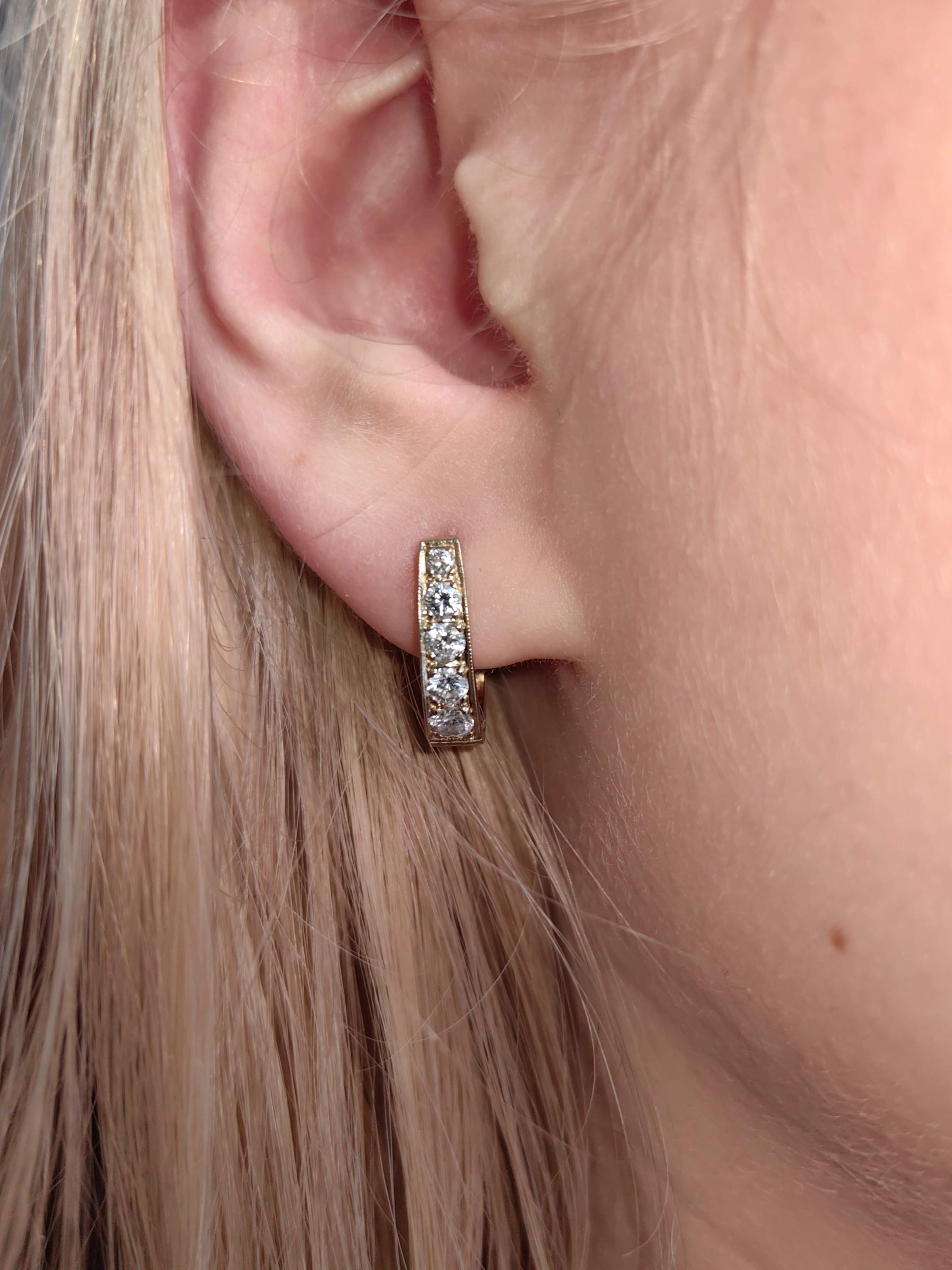 Vintage Art Deco Diamond 14k Gold Sleeper Earrings