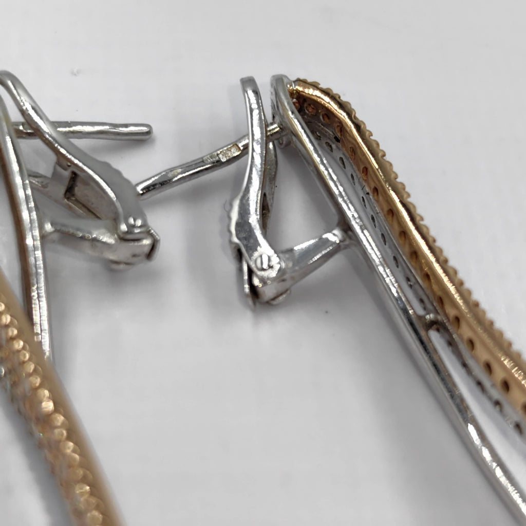 Diamond and 18k Hallmarked Yellow and White Gold Long Elegant Stud Earrings