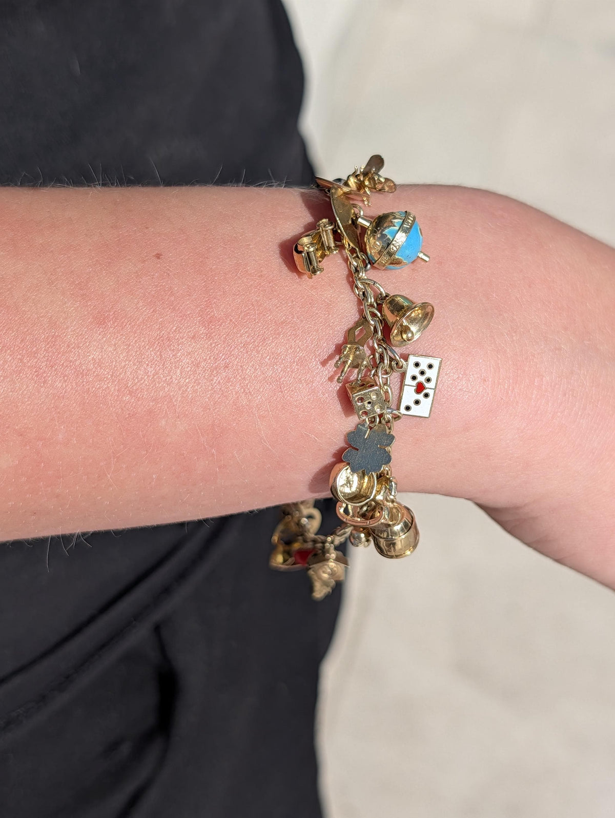 1920s Hallmarked 14k Gold Charm Bracelet, Whimsical Statement Antique Bracelet, 21 cm, 26.8g, Mixed Era Charms, Estate Gift