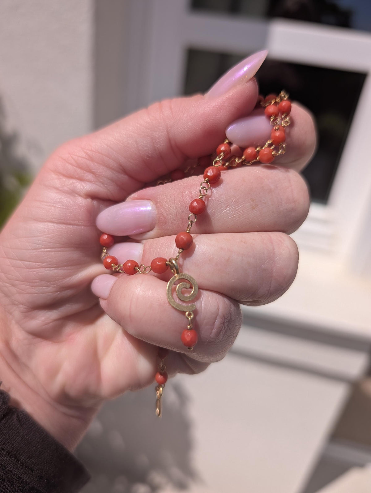Vintage 1980s Mediterranean Red Coral Beaded Necklace 18k Yellow Gold Hallmarked Faceted Beads Fine Jewelry Gift for Her