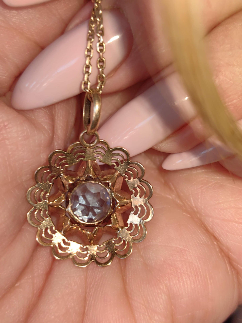 Vintage 14k Yellow Gold Star Pendant: Lab Aquamarine Art Deco