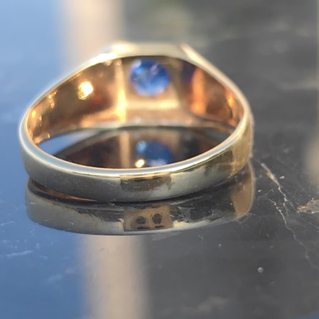 Art Deco Sapphire Ring: 14K Yellow Gold Geometric Engagement Ring