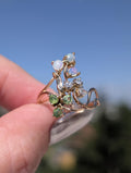 Art Nouveau 1900s Diamond Demantoid Opal Ring, 18k Yellow Gold Floral Vintage Engagement Ring, 1950s Heirloom Fine Jewelry Gift US 8.5