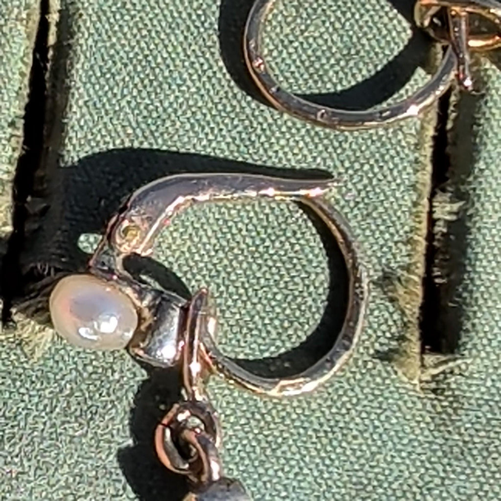 Natural Pearl and Diamond 1900s Art Nouveau Vintage 14K Solid Yellow Rose Gold Dangle Drop Elegant Dainty Feminine Earrings Gift for Her