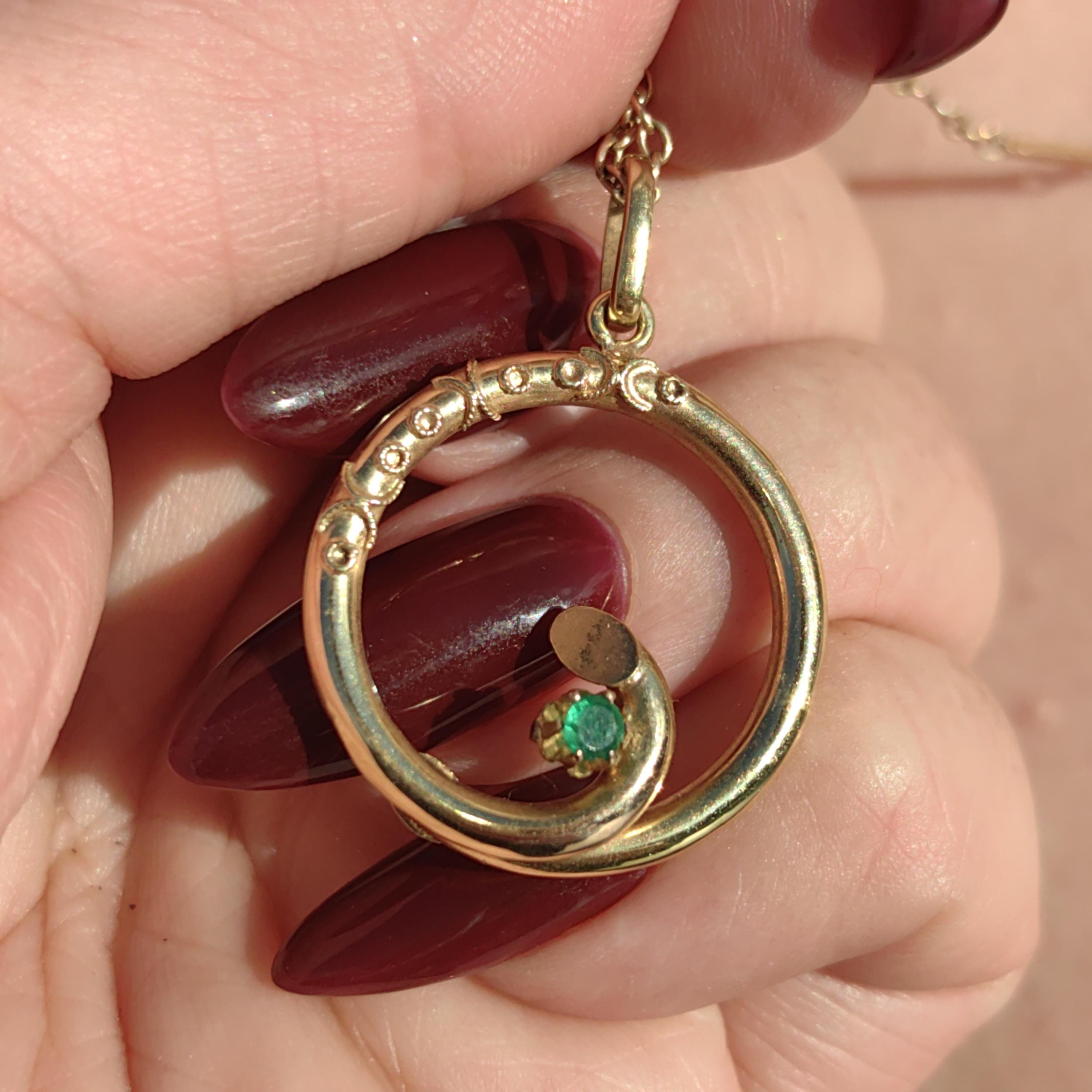 1900s Emerald Solid 18k Yellow Gold Filigree Hand Chiseled  Swirl Floral Necklace Pendant Antique Vintage Dainty Bracelet Charm Gift for Her