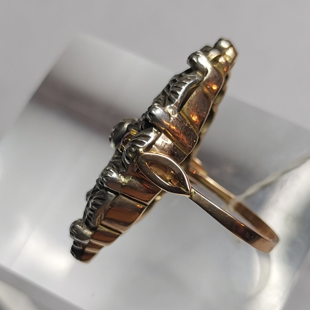 Floral Art Deco Diamond and Ruby gold ring