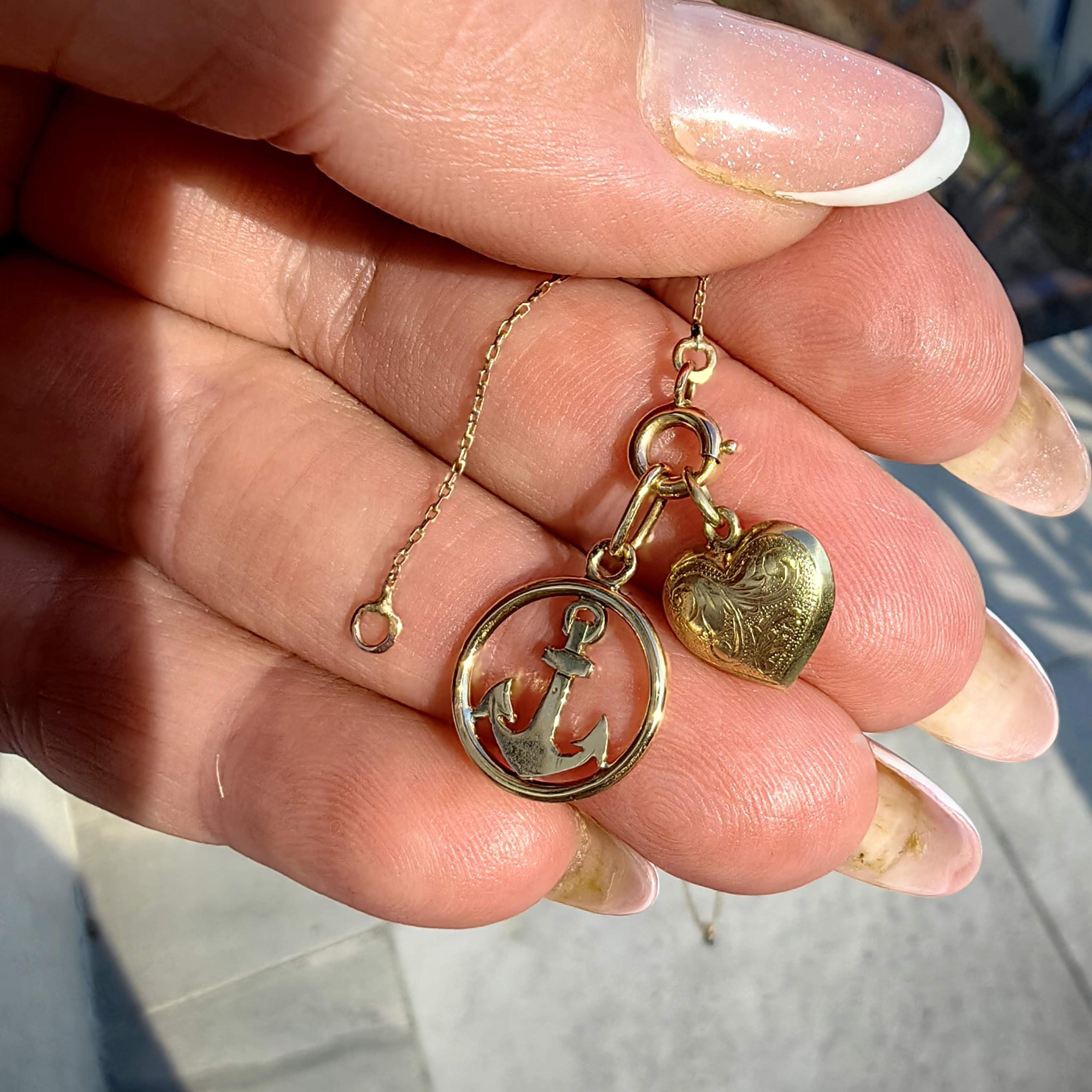 Antique 14k Solid Yellow Gold Anchor Dainty Pendant Nautical Sea Ship Charm for Bracelet or Necklace Gift Present