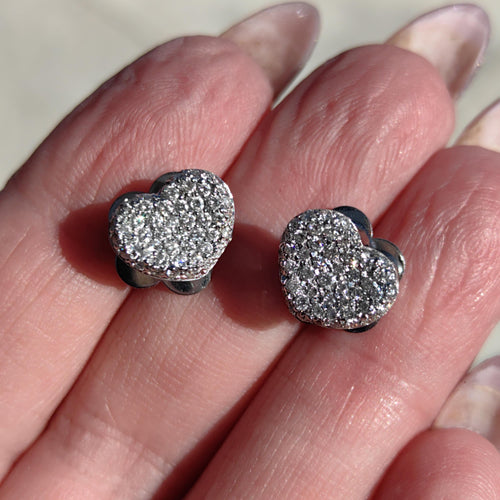 1.50 ct Diamond Heart Stud Earrings: 18k White Gold Vintage Wedding Jewelry