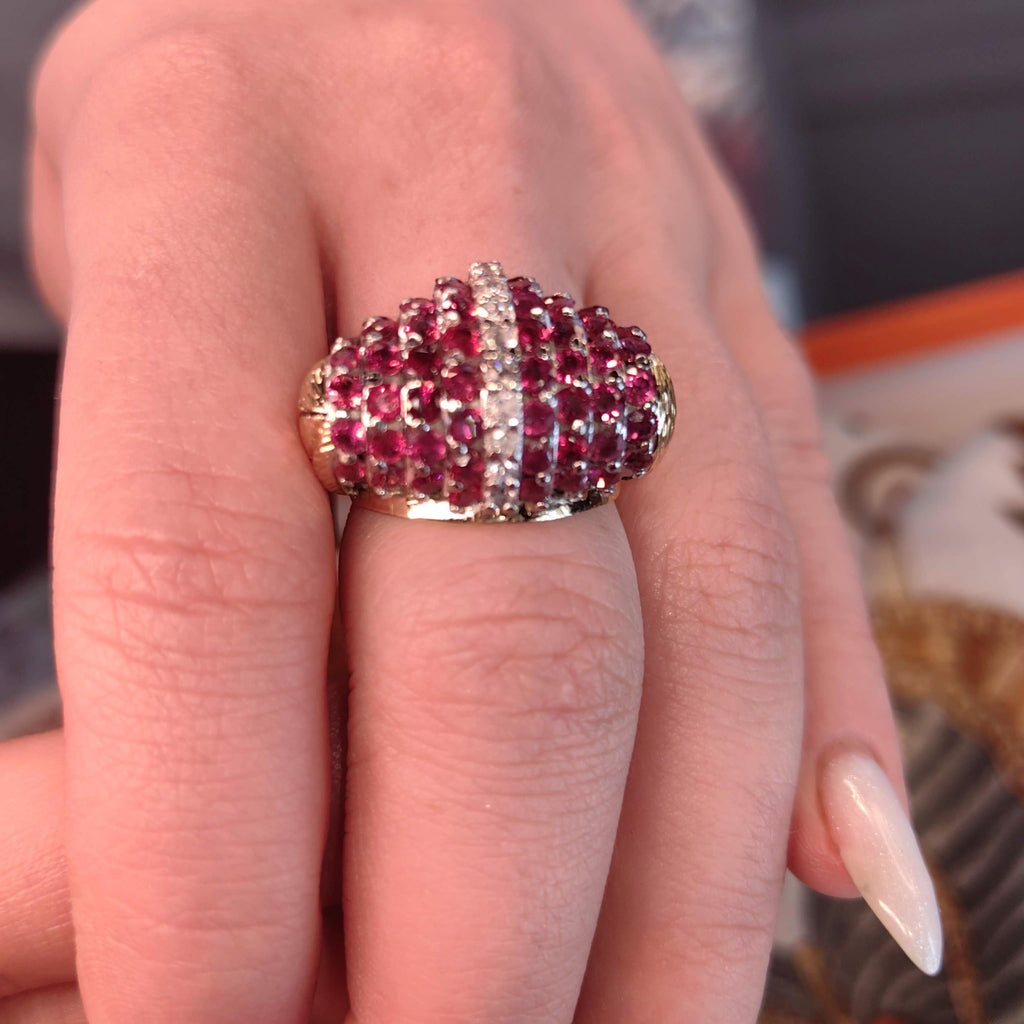 Art Deco 1930s  Natural Raspberry Red Ruby and Diamond Large Statement Elegant Vintage Antique Tank Ring Gift for Her Present