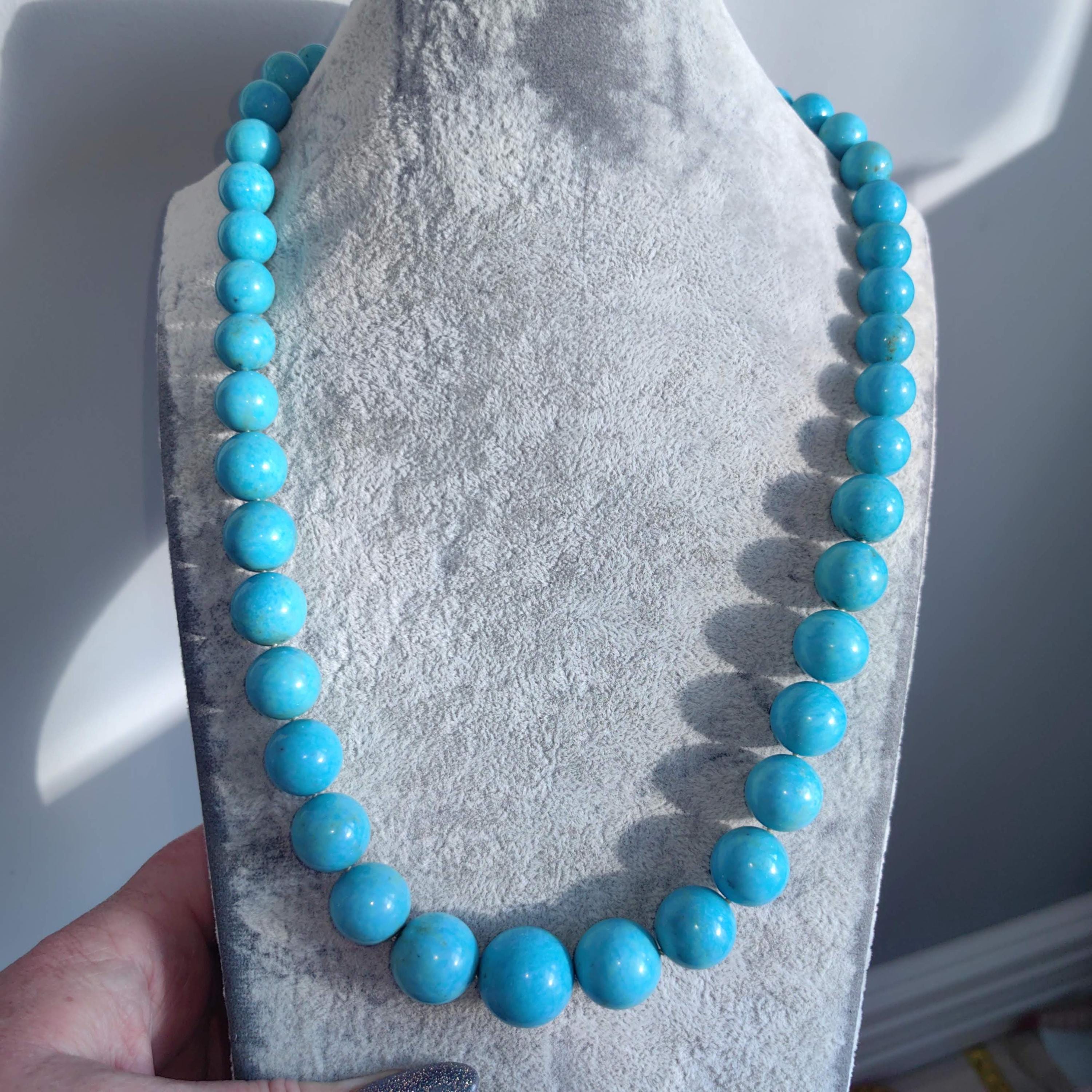 Art Deco 1920s Solid 18k Yellow Gold Natural Turquoise Large Statement Necklace Antique Elegant Gift for Her Present