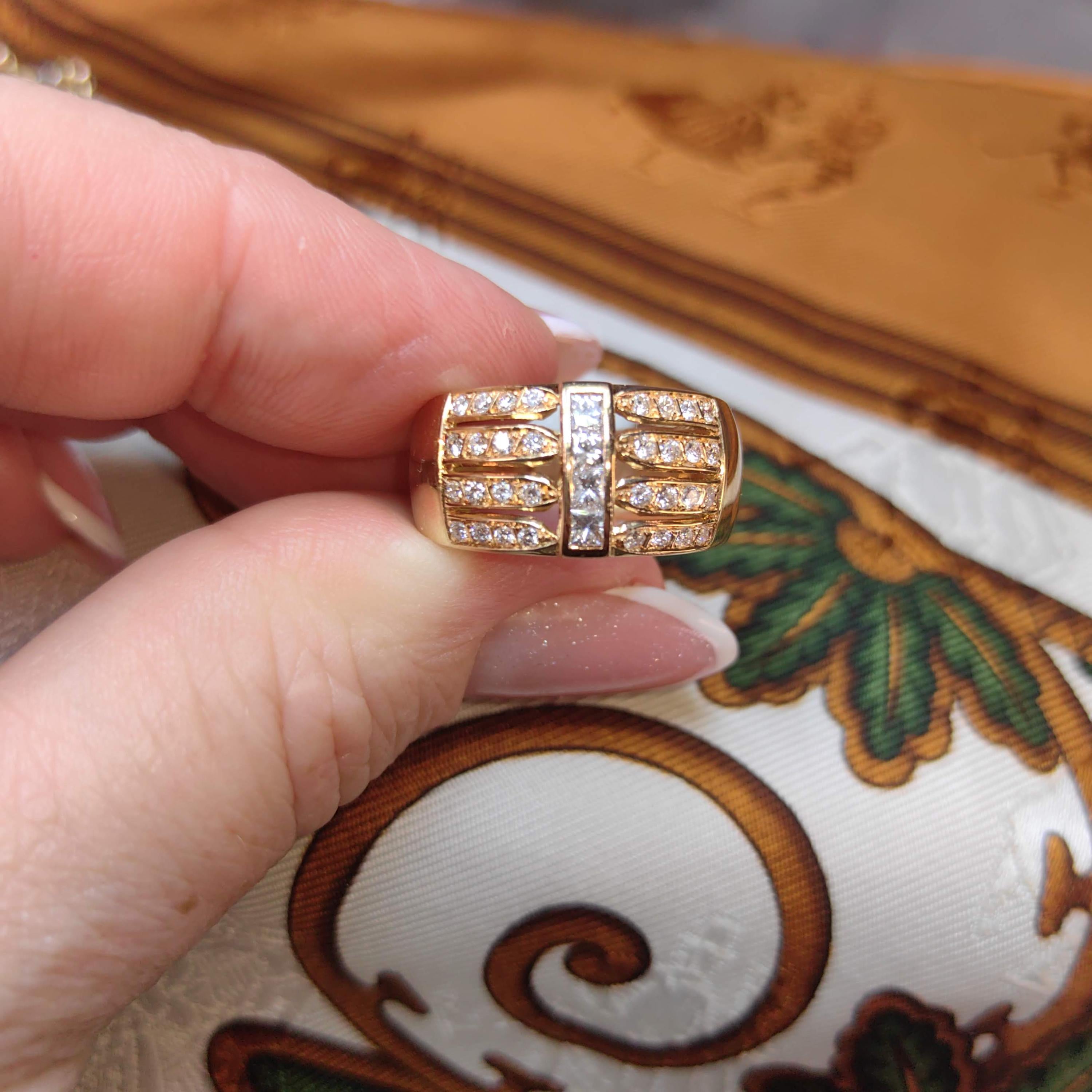 18k Yellow Gold Diamond Ring: Vintage 1980s Unisex Band