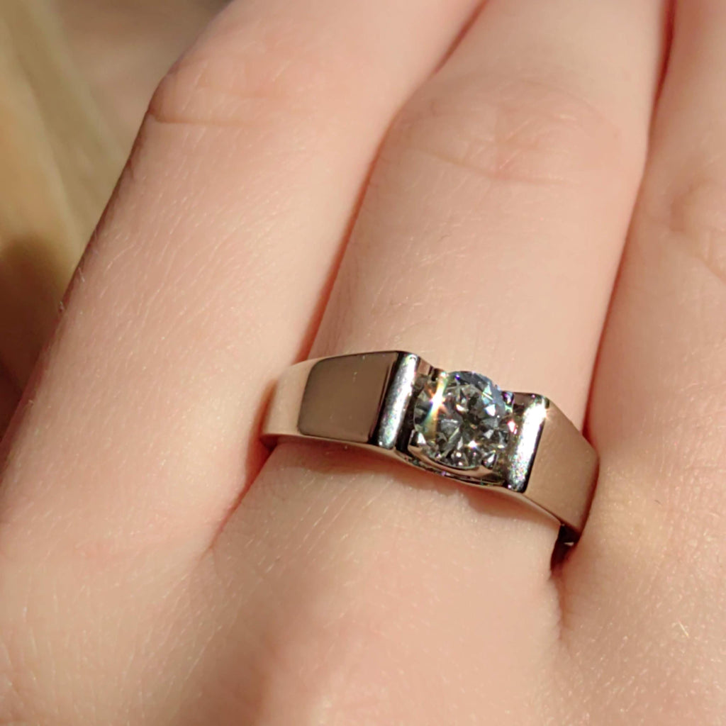 0.8 ct. Diamond Solitaire Hallmarked 18k 750 Solid White Gold Statement Unisex Ring for Men, Big Diamond Wedding Engagement Ring Gift