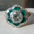 Art Deco Diamond Enamel Ring: 2.15ct Old European Cut, 14k Yellow Gold