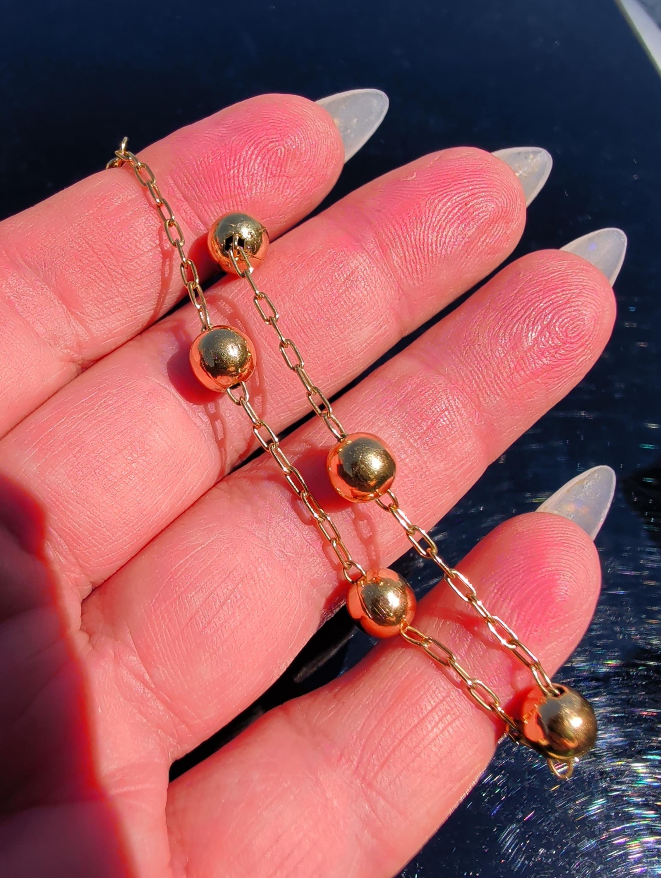 18k Solid Yellow Gold Link Ball Chain Bracelet, Hallmarked Handmade beads bracelet, Vintage Antique Style Unisex Gift Bracelet, 20cm, 3 gr