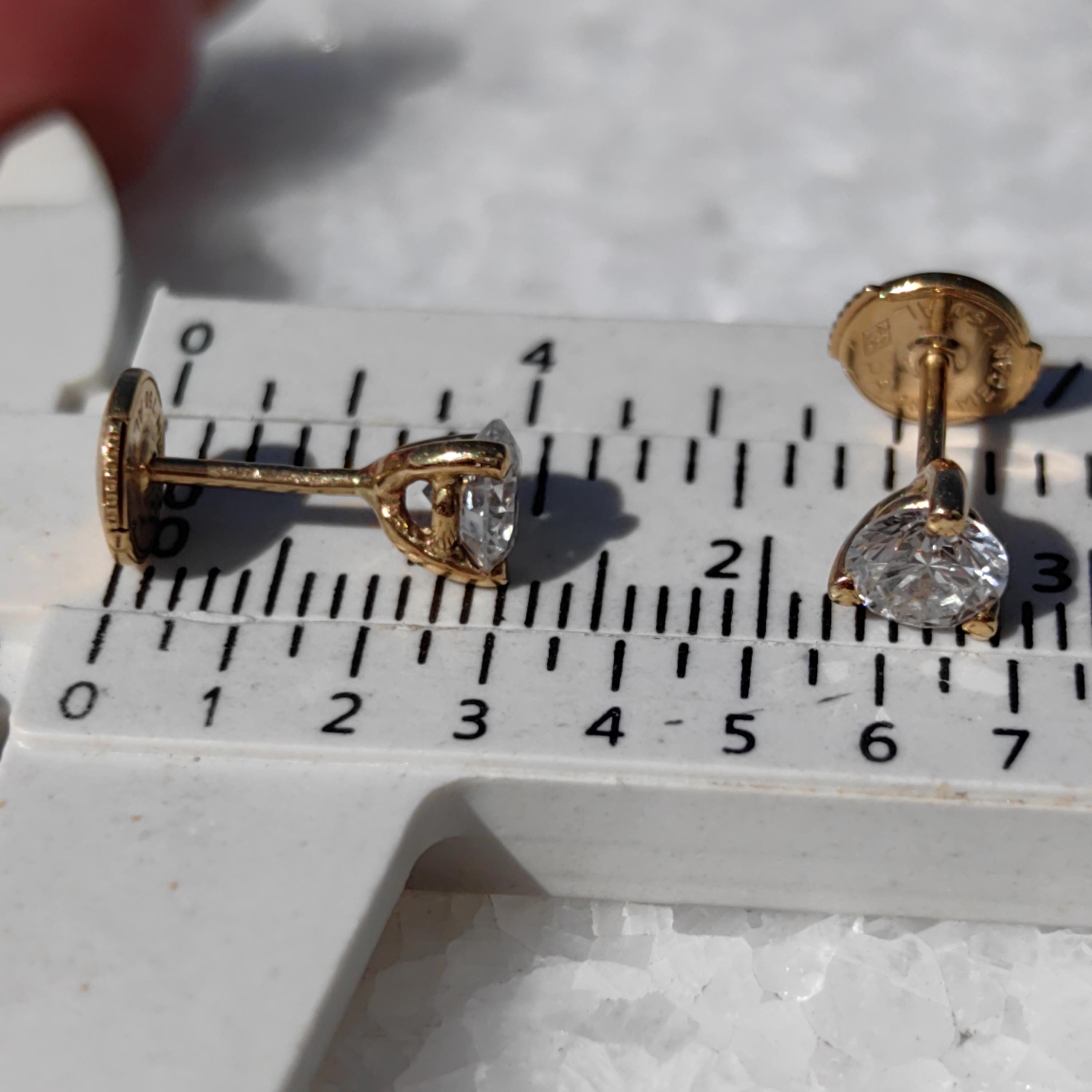 Vintage Diamond Solitaire Natural Elegant Classic Stud Earrings 18k 750 Hallmarked Yellow Gold Solitaire Earrings Gift Wedding