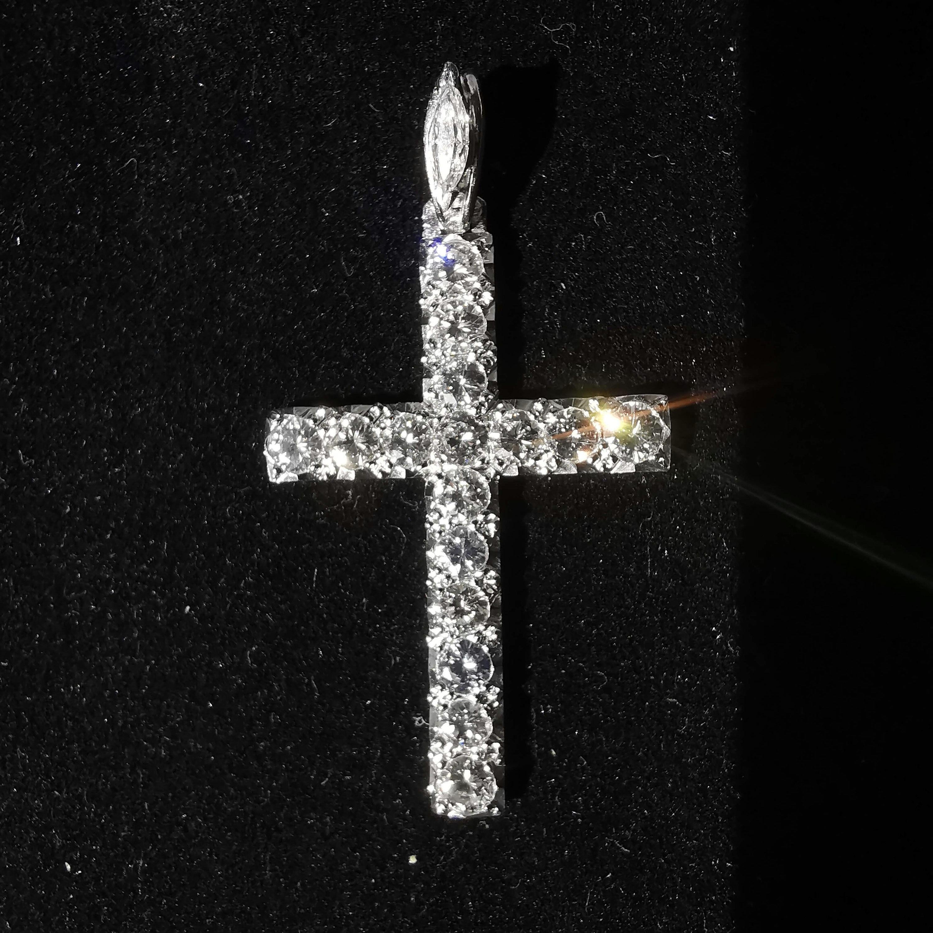 1920s Art Deco Diamond Cross Pendant, 1.85ct Diamonds, Platinum Antique Jewelry, Over 100 Years, US Duty Free HTS 9706