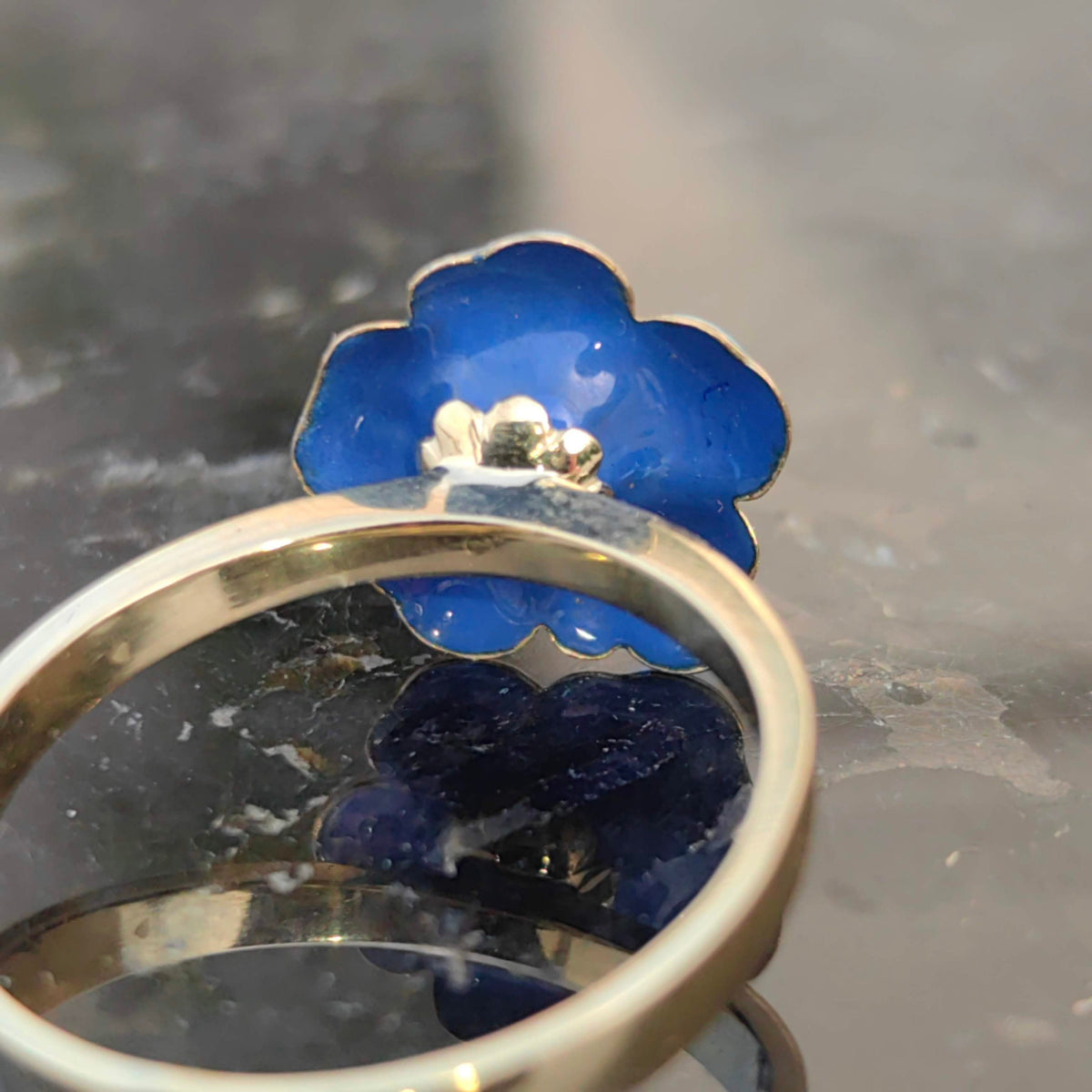 Victorian 14k Gold Diamond Ring: Turquoise Enamel Floral Design