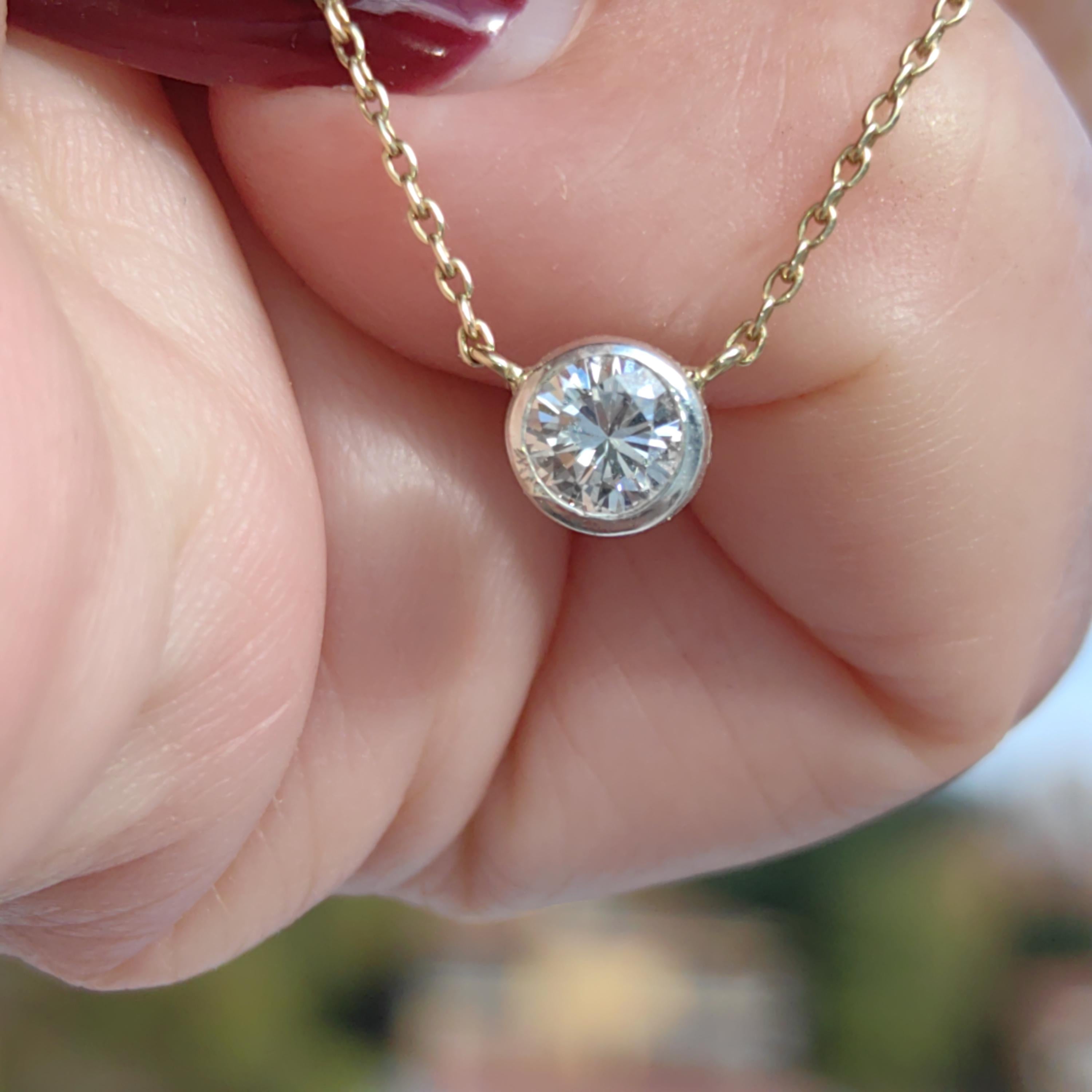 Diamond Gold necklace Solid 14k Gold Vintage solitaire diamond pendant Gift for Her Elegant Dainty Classic Necklace1 950s