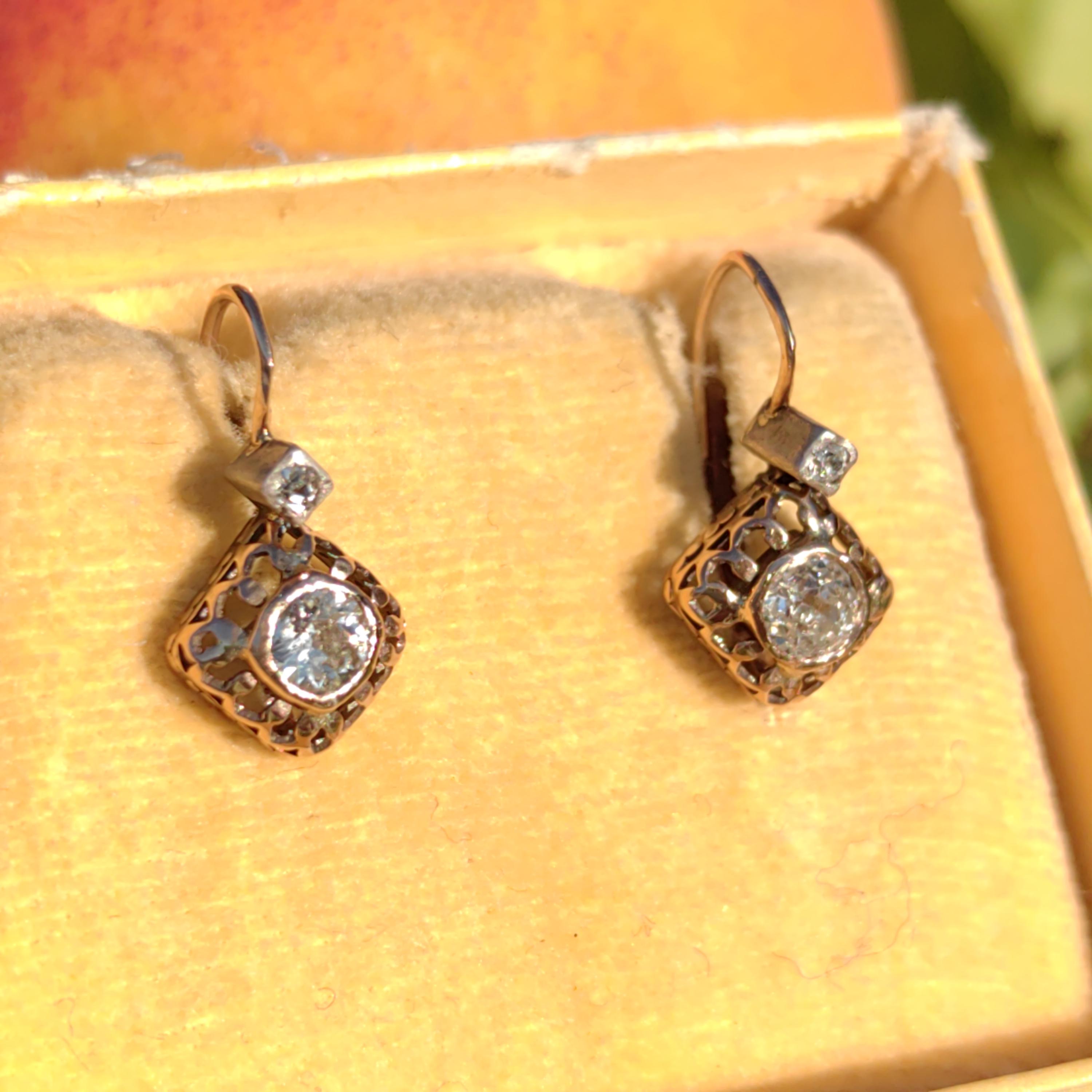 Art Nouveau Diamond 14K Gold Sleeper Earrings: Antique "Buds" Dormeuse