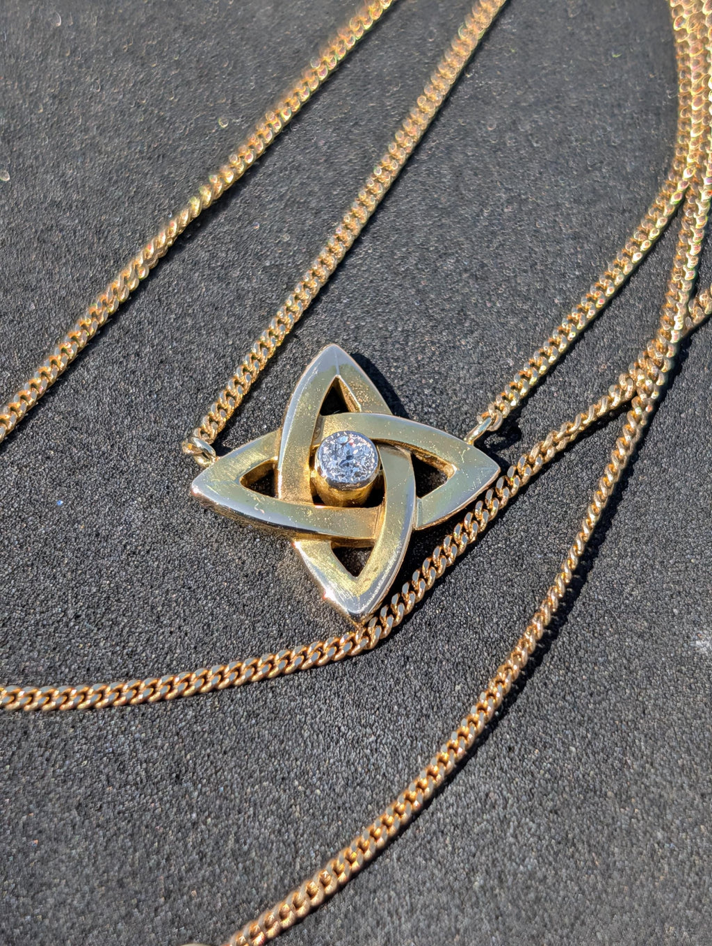 Floral Star Shape Diamond Pendant Necklace, Solid Hallmarked 18k Gold, 0.07 ct Diamond, 54.5 cm Chain Fine Jewelry Gift Necklace
