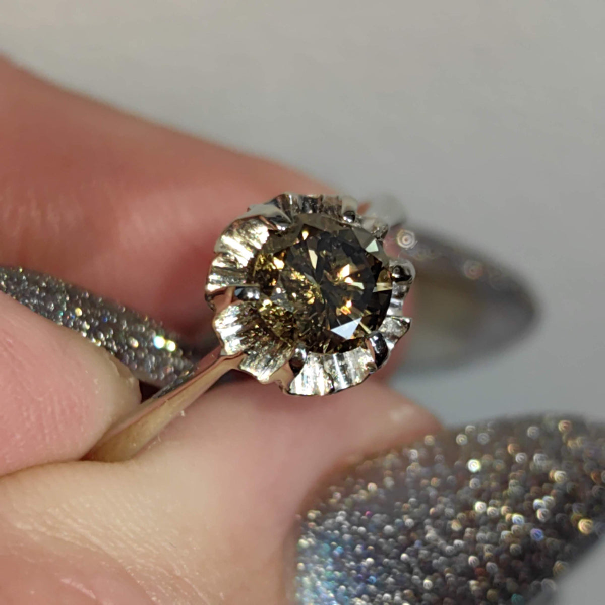 Fancy Brown Diamond White 18k Hallmarked Gold Elegant Solitaire Engagement Ring Gift for Her Present Cognac Diamond