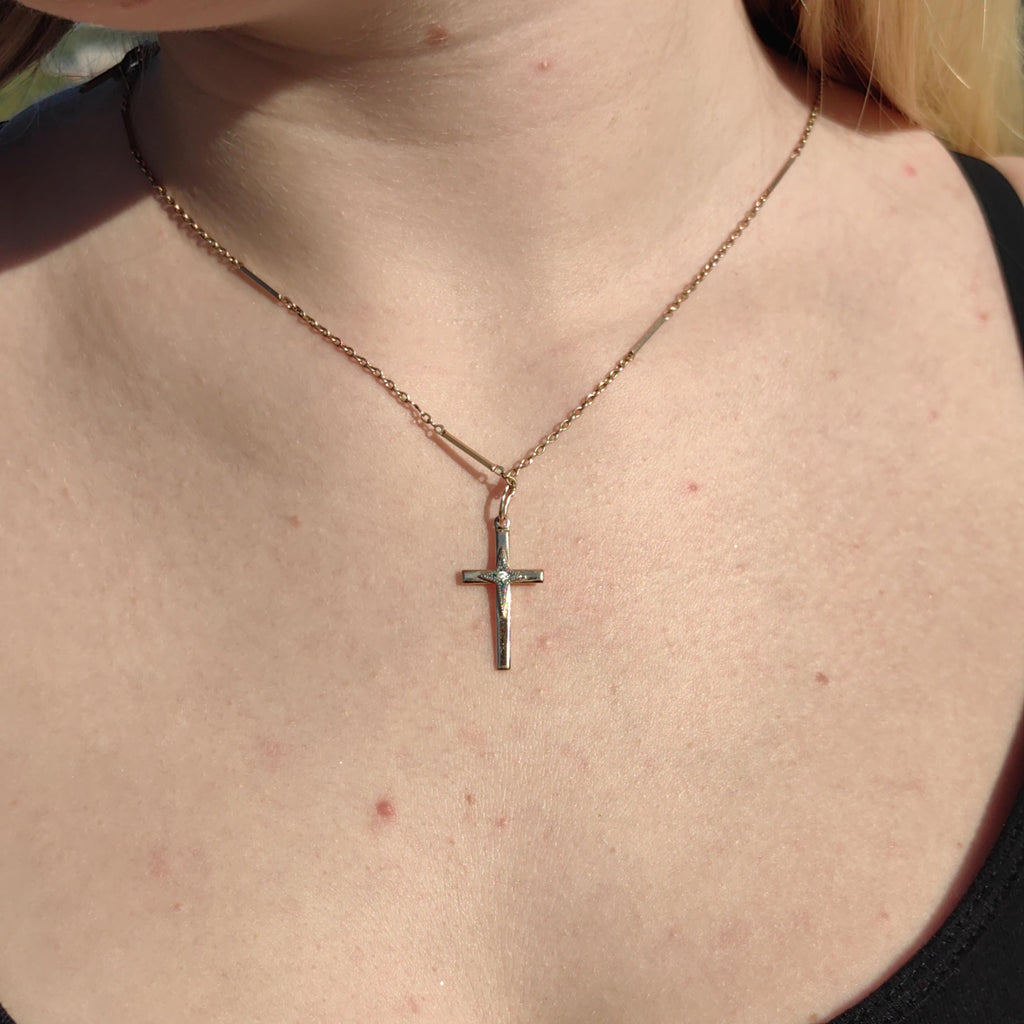 Art Deco 1930s Vintage Solid 14k Yellow Rose and White Gold Diamond Christian Latin Cross Antique Pendant Elegant Gift Present