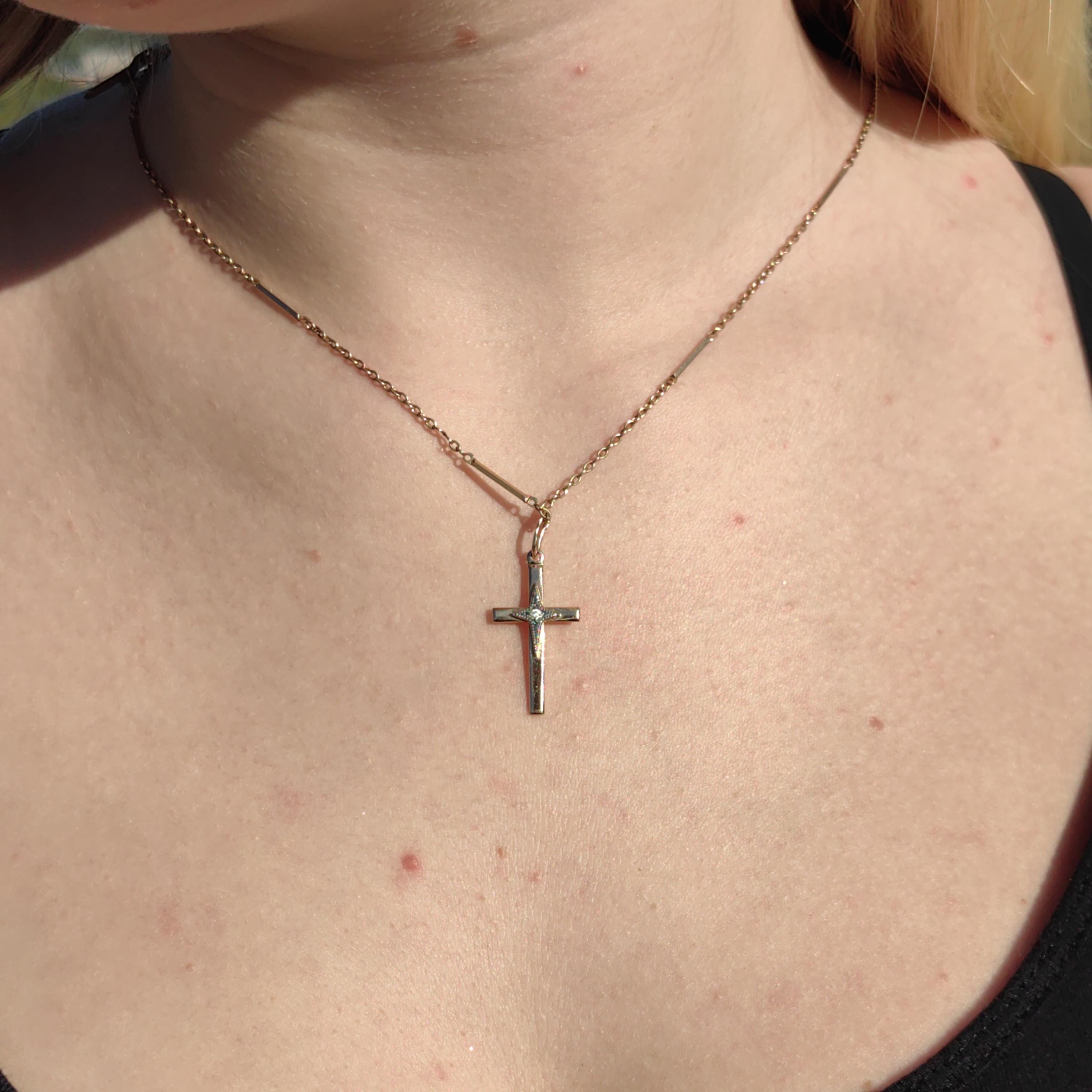 Art Deco 1930s Vintage Solid 14k Yellow Rose and White Gold Diamond Christian Latin Cross Antique Pendant Elegant Gift Present