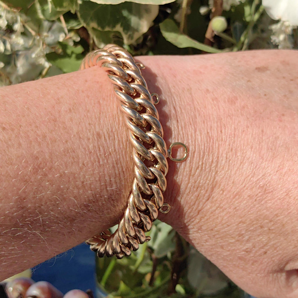 14k Solid Yellow Gold Hallmarked Cuban Curb Link Bracelet Handmade Charm Holder, 20cm Long Bracelet Gift Present