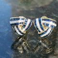 Vintage Sapphire and Diamond 18K Solid Yellow Gold Statement Geometric Triangle  Pyramid Stud Earrings