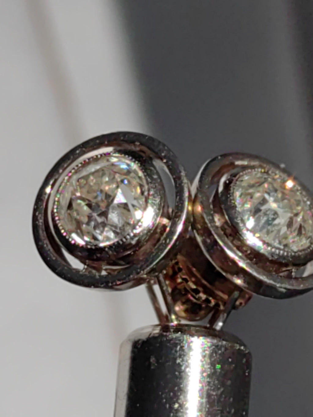 Antique 1.3ct Old European Cut Diamond 14k Gold Earrings