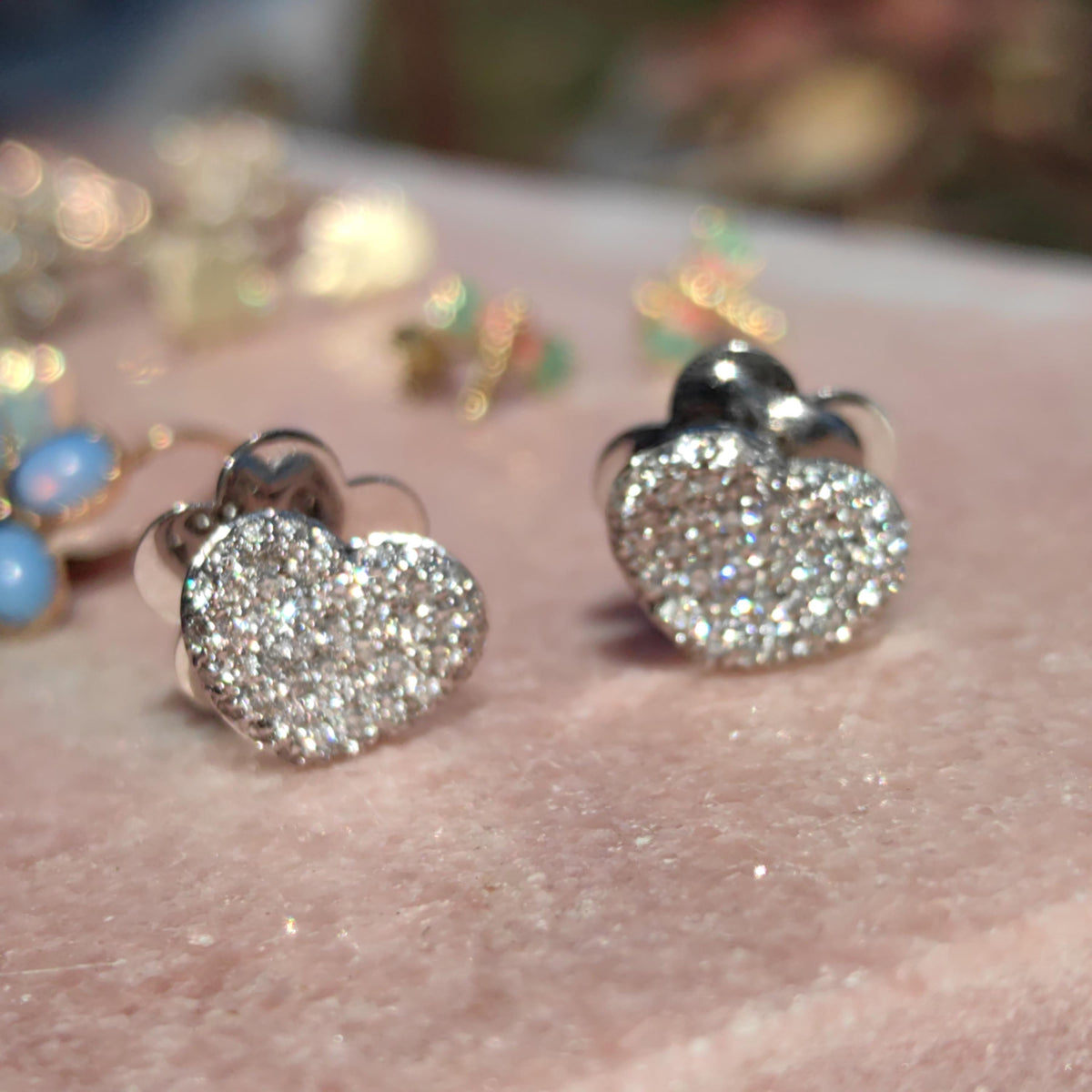 1.50 ct Diamond Heart Stud Earrings: 18k White Gold Vintage Wedding Jewelry