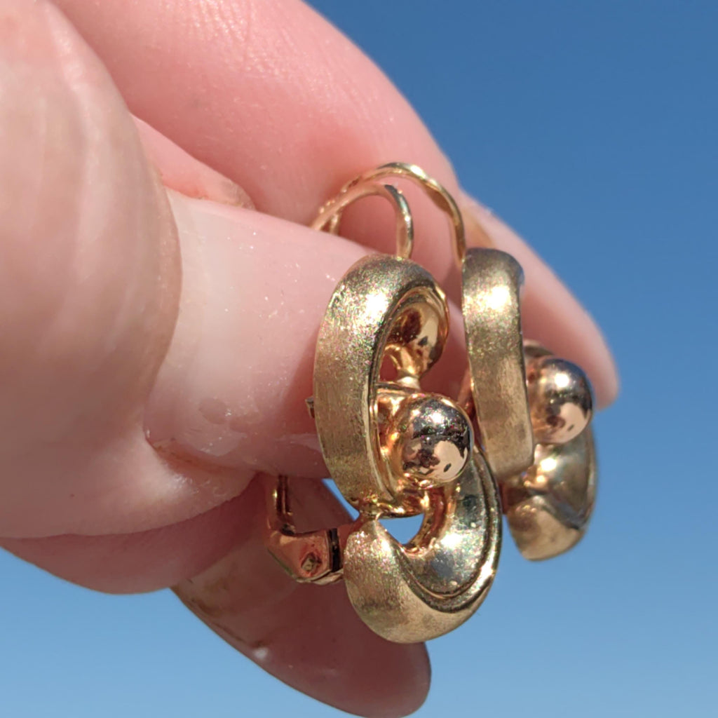 14K Solid Yellow Gold 1920s  Geometric Knot Infinity Lever Back Elegant Vintage Antique Retro Earrings Gift for Her Present