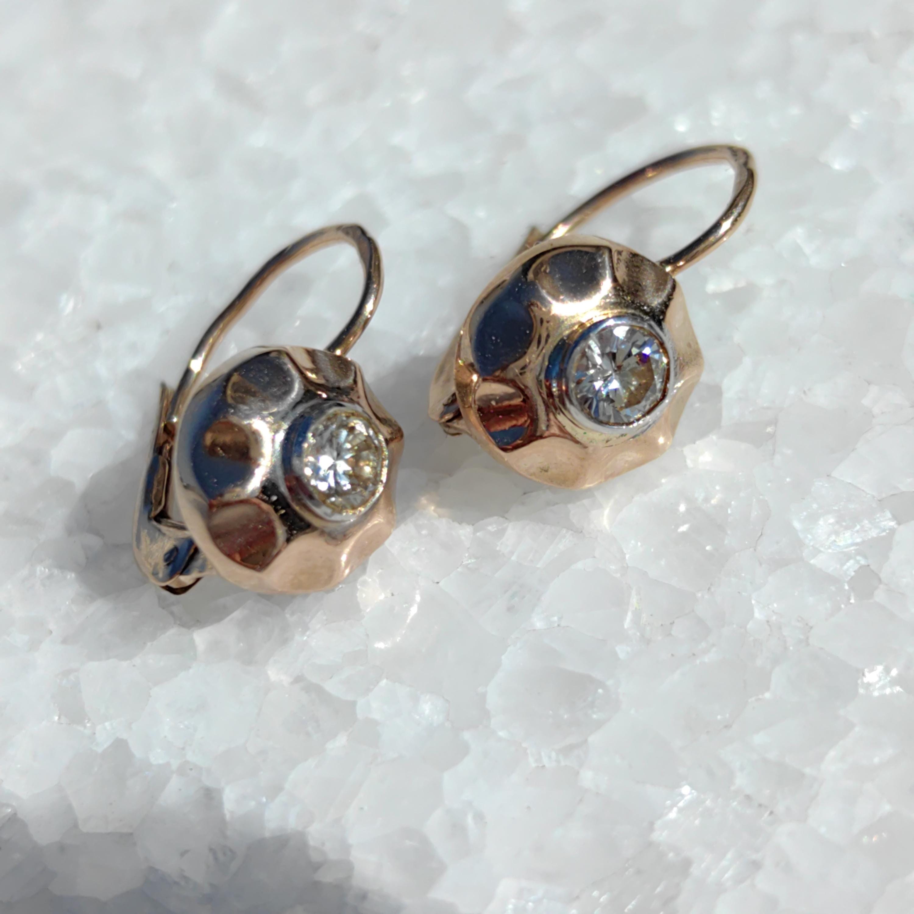 1940s Diamond 14K Gold Sleeper Earrings: Antique Buds