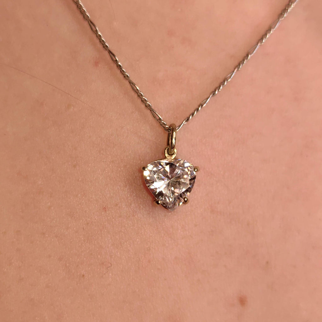 18k Solid White Gold Heart Shaped Necklace Pendant Crystal Cubic Zirconia Bracelet Love Charm Elegant Gift for Her Vintage Dangle