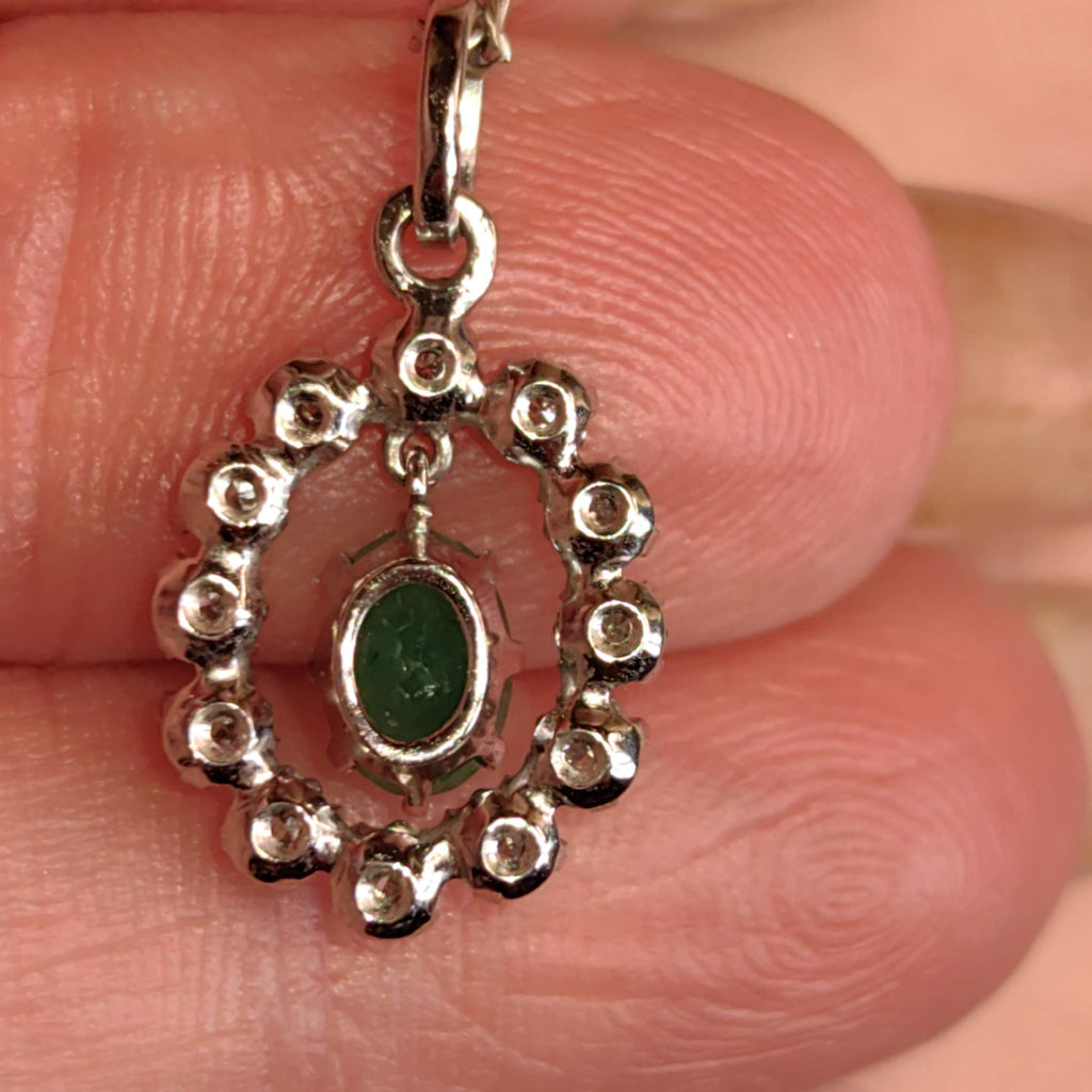Natural Emerald and Diamond 14k Solid White Gold Dangle Charm Pendant Elegant Dainty Vintage Gift her Present